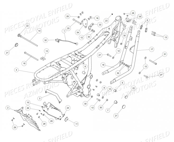 593165/B - VIS HEX M10X95  (Royal Enfield) pour CADRE de INTERCEPTOR 650