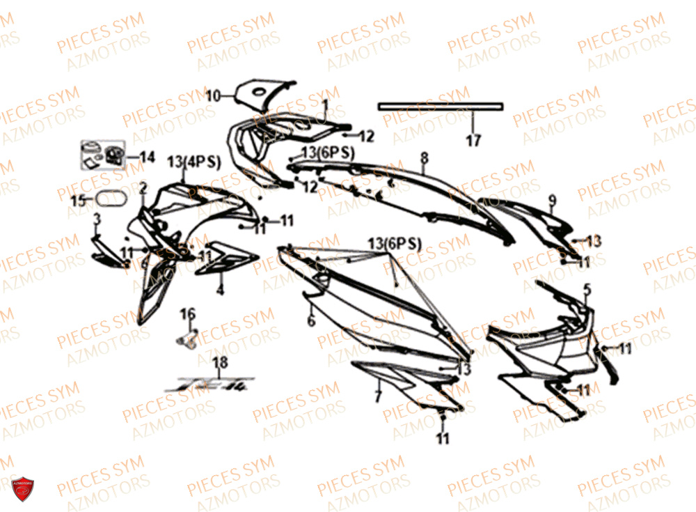 Carenage Lateral SYM Pièces JET-14 50 - XC05W1-EU (2018-2020)