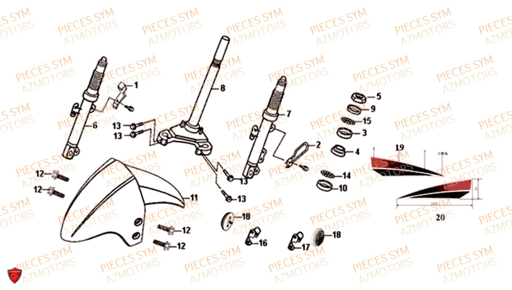 Te De Fourche SYM Pièces JET-4 50 - AD05W8-EU (2018)