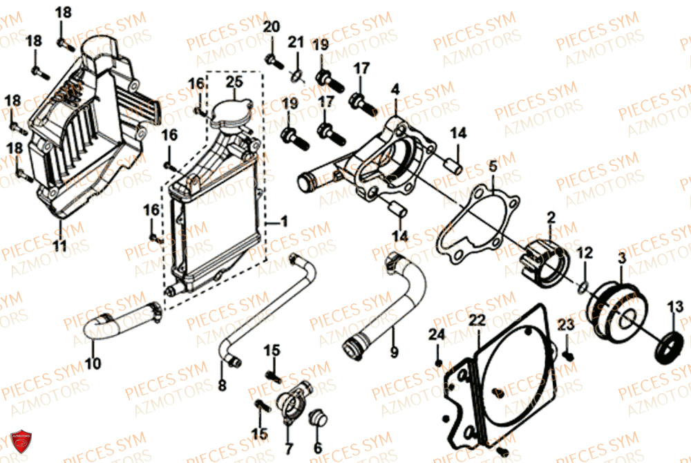 Radiateur Pompe A Eau SYM Pièces JET 14 125 XB1 EURO 4 - XC12WW-EU (2017-2020)