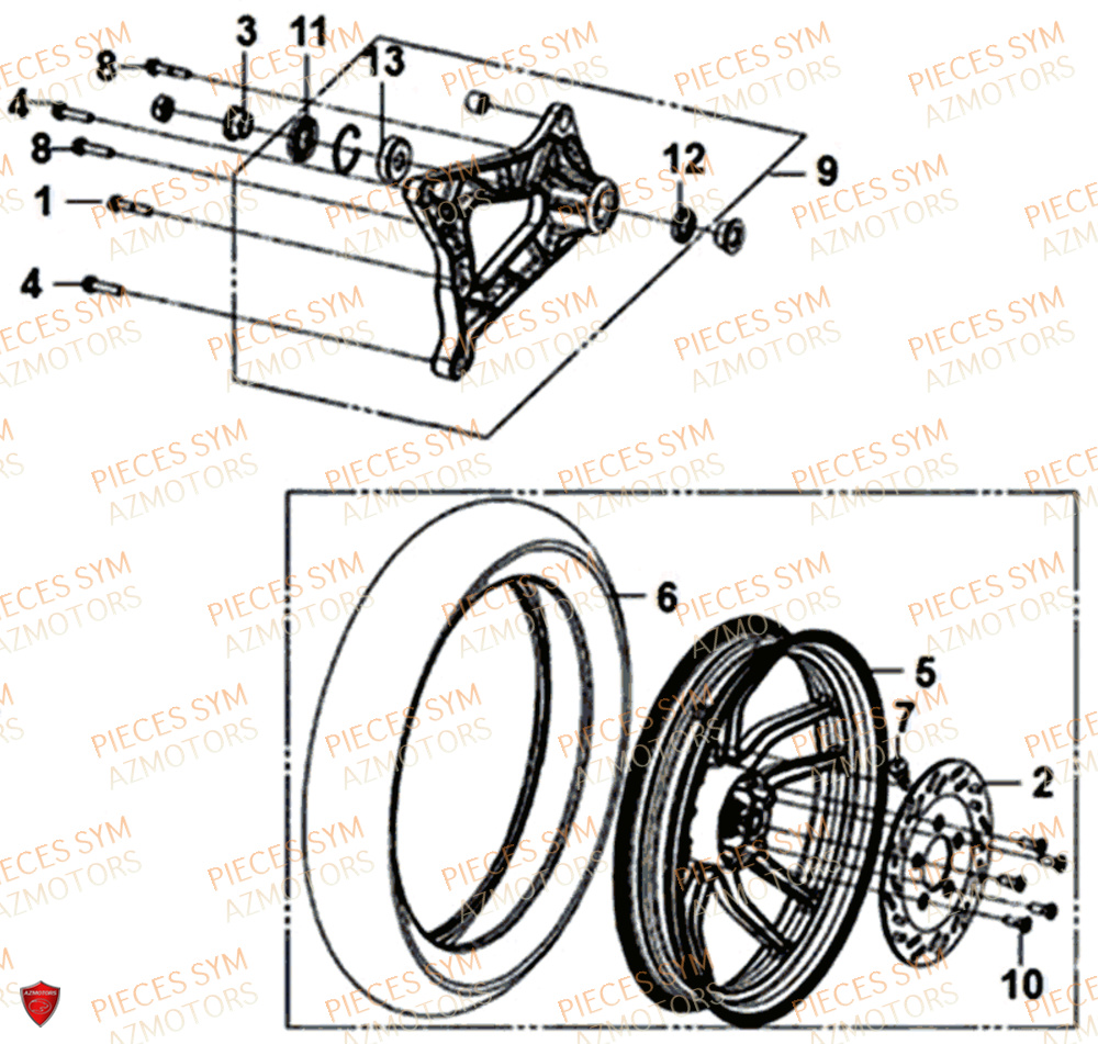Roue Arriere SYM Pièces JET 14 125 XB1 EURO 4 - XC12WW-EU (2017-2020)