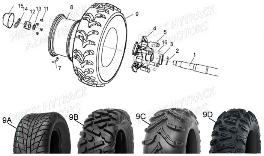 ROUES_ARRIERE HYTRACK Pièces Quad JOBBER 4x2-4x4