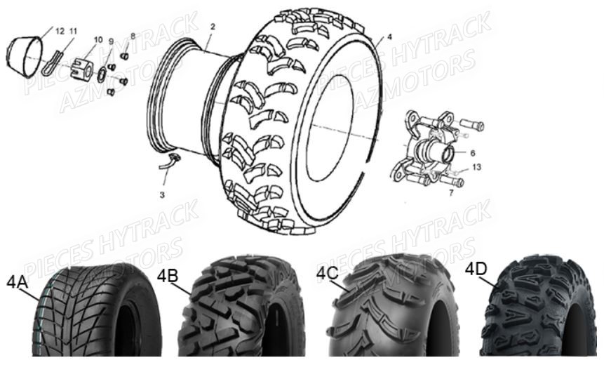 Roues Avant AZMOTORS Pièces Quad JOBBER 300 4x2/4x4