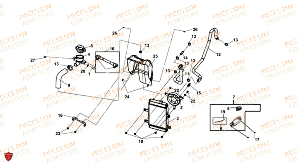 Radiateur SYM Pièces JOYMAX Z 300I ABS - LW30W1-EU (2019)
