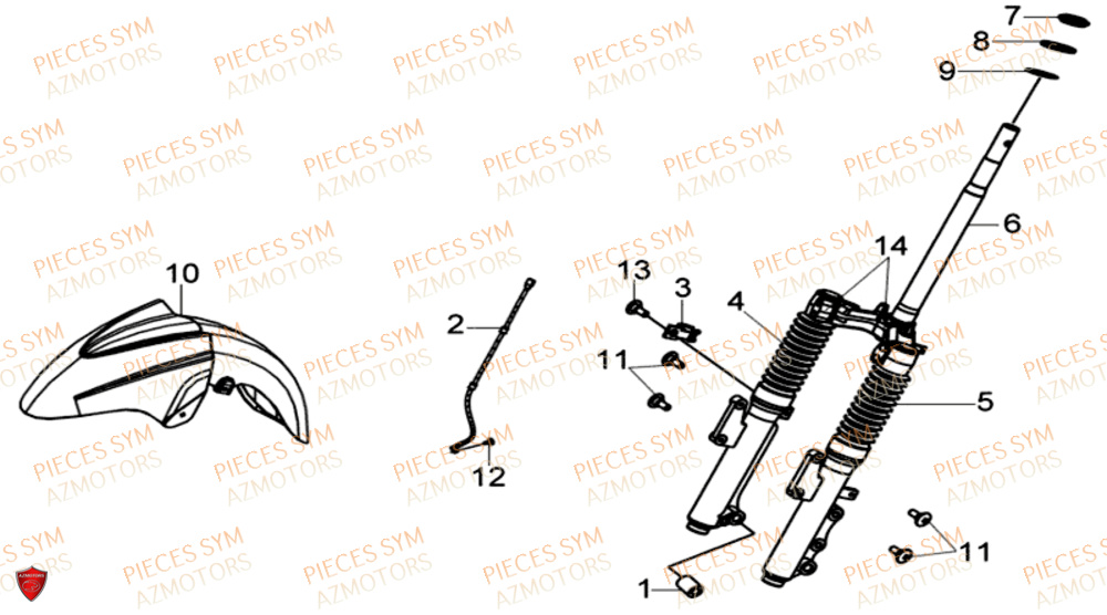 Garde Boue Avant Fourches SYM Pièces JOYRIDE S 125I - LF12W2-EU (2017-2019)