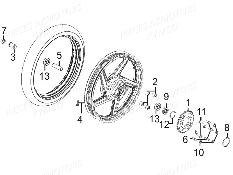 Roue Arriere KYMCO Pièces Moto Kymco K-PW 125 4T EURO III (KB25AA)