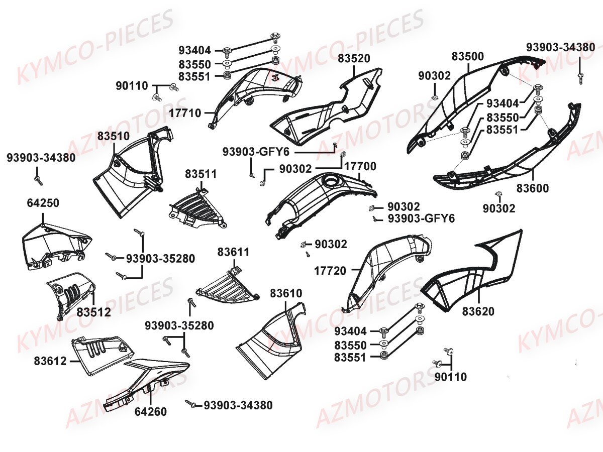 CARENAGES_K-PW50 KYMCO Pièces Scooter Kymco K-PW 50 4T EURO III