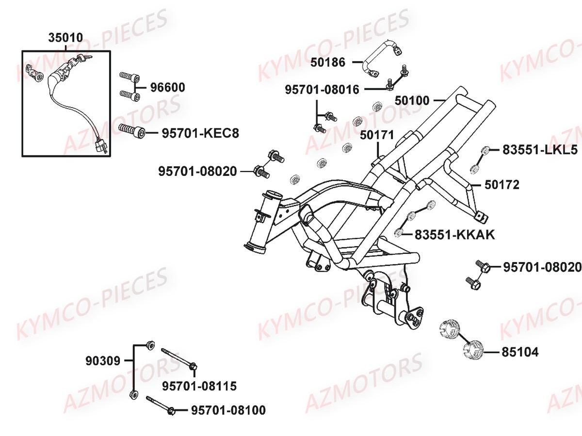 Chassis Jeu De Serrure KYMCO Pièces Moto K-PW 50 4T EURO2 (KB10AA)