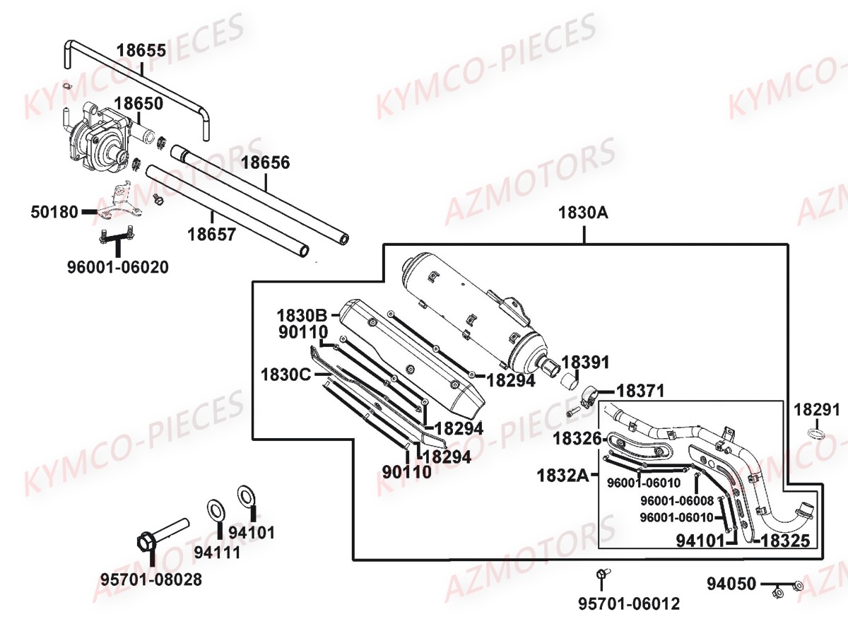 Echappement KYMCO Pièces Moto K-PW 50 4T EURO2 (KB10AA)