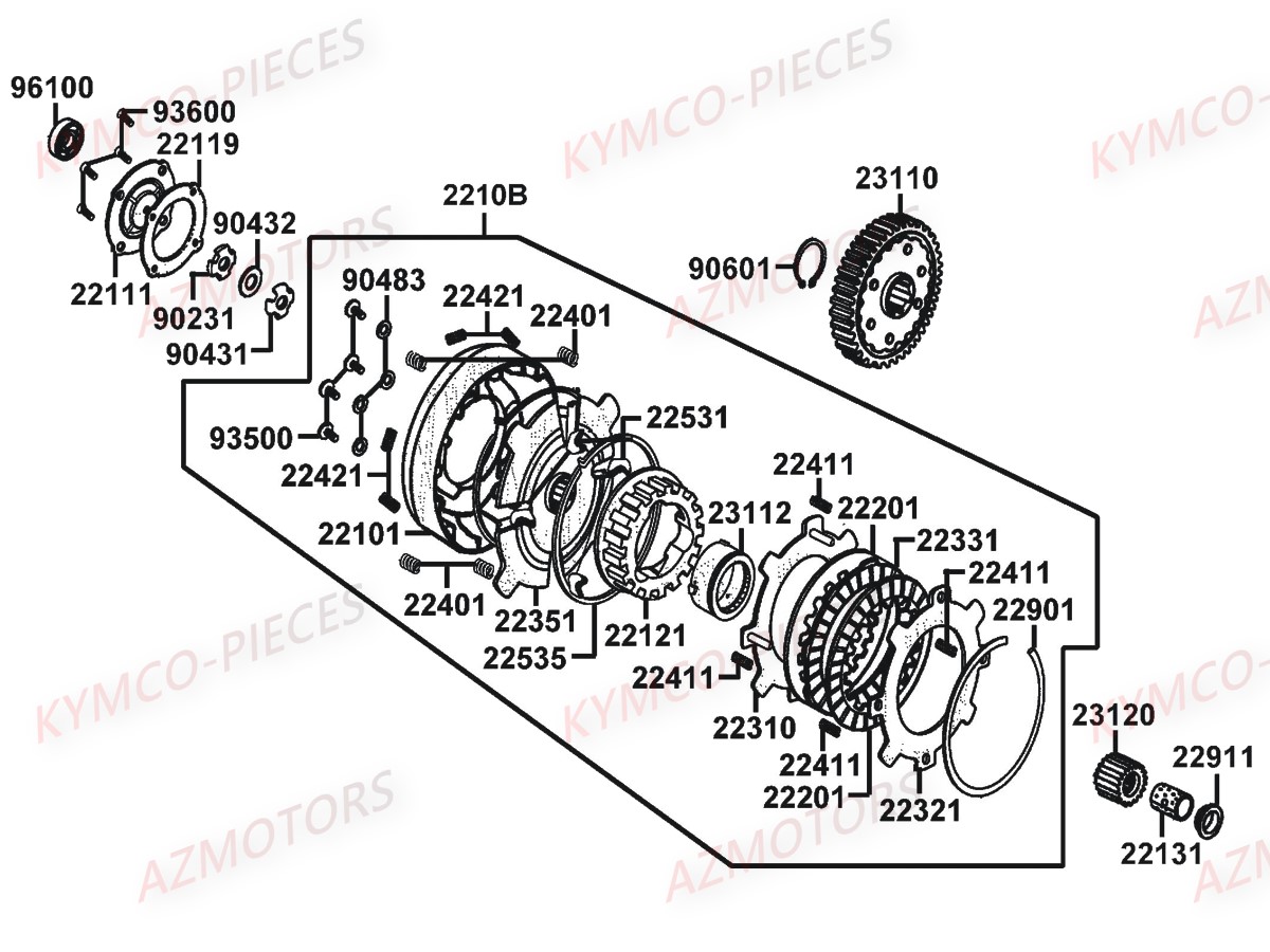 Embrayage KYMCO Pièces Moto K-PW 50 4T EURO2 (KB10AA)