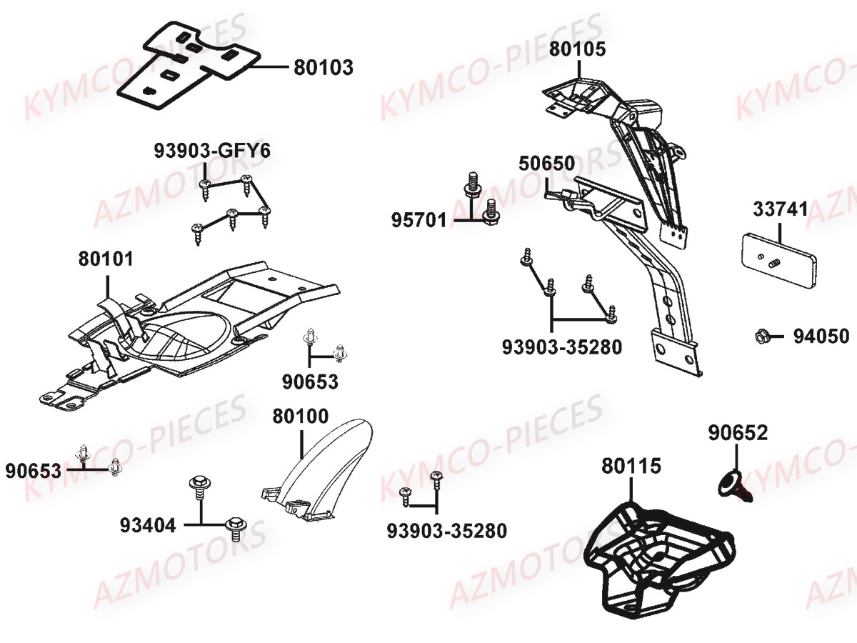 Garde Boue Arriere KYMCO Pièces Moto K-PW 50 4T EURO2 (KB10AA)