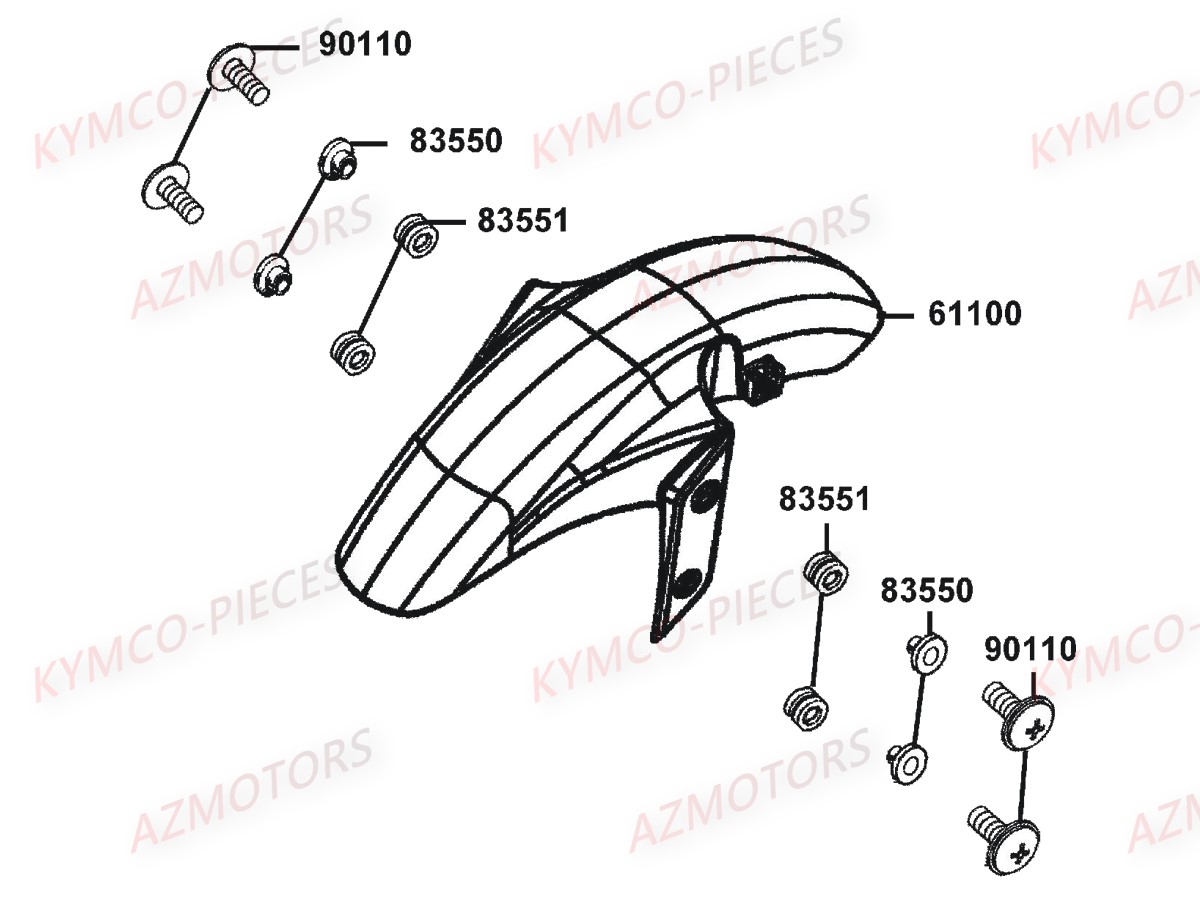 Garde Boue Avant KYMCO Pièces Moto K-PW 50 4T EURO2 (KB10AA)