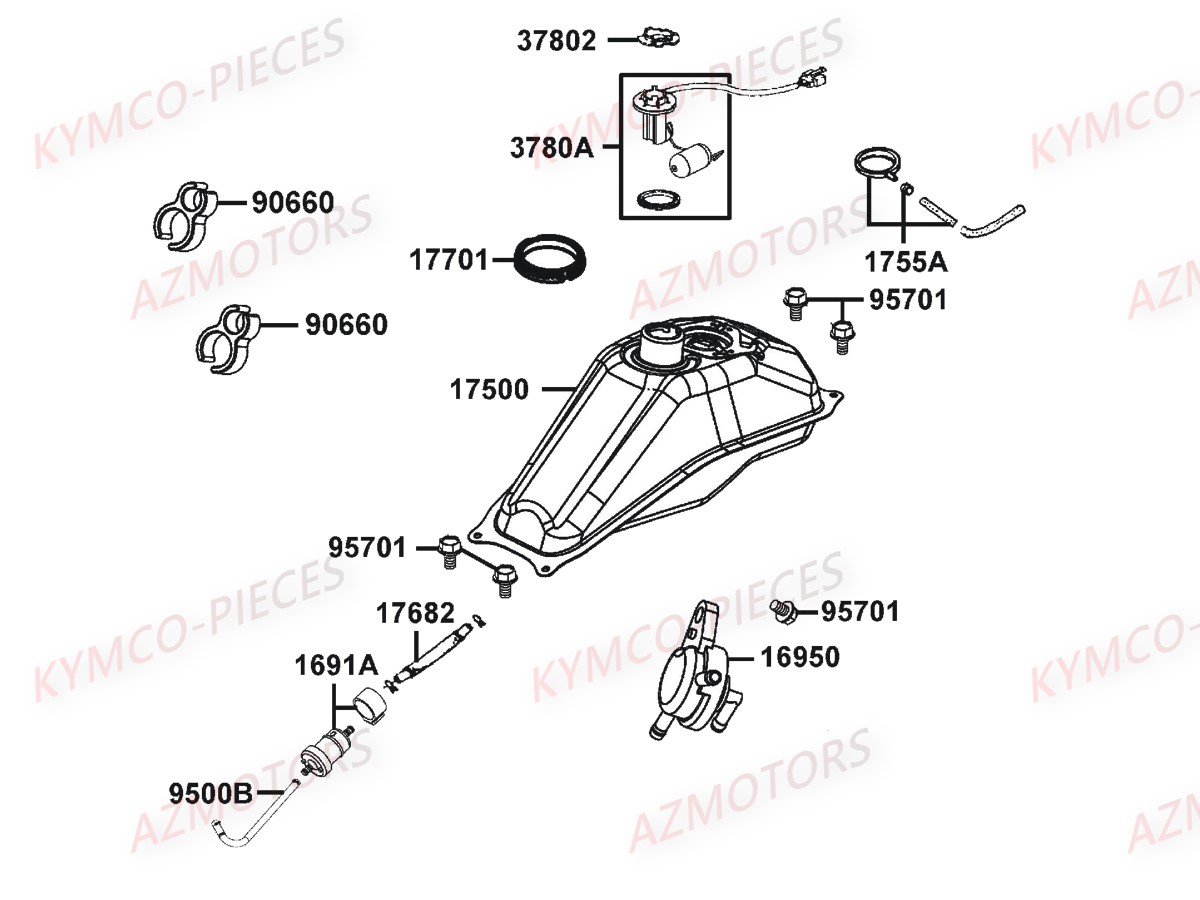 Reservoir A Carburant KYMCO Pièces Moto K-PW 50 4T EURO2 (KB10AA)