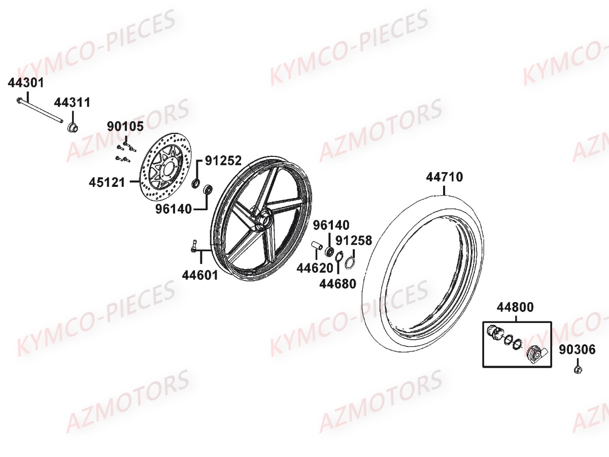 Roue Avant KYMCO Pièces Moto K-PW 50 4T EURO2 (KB10AA)