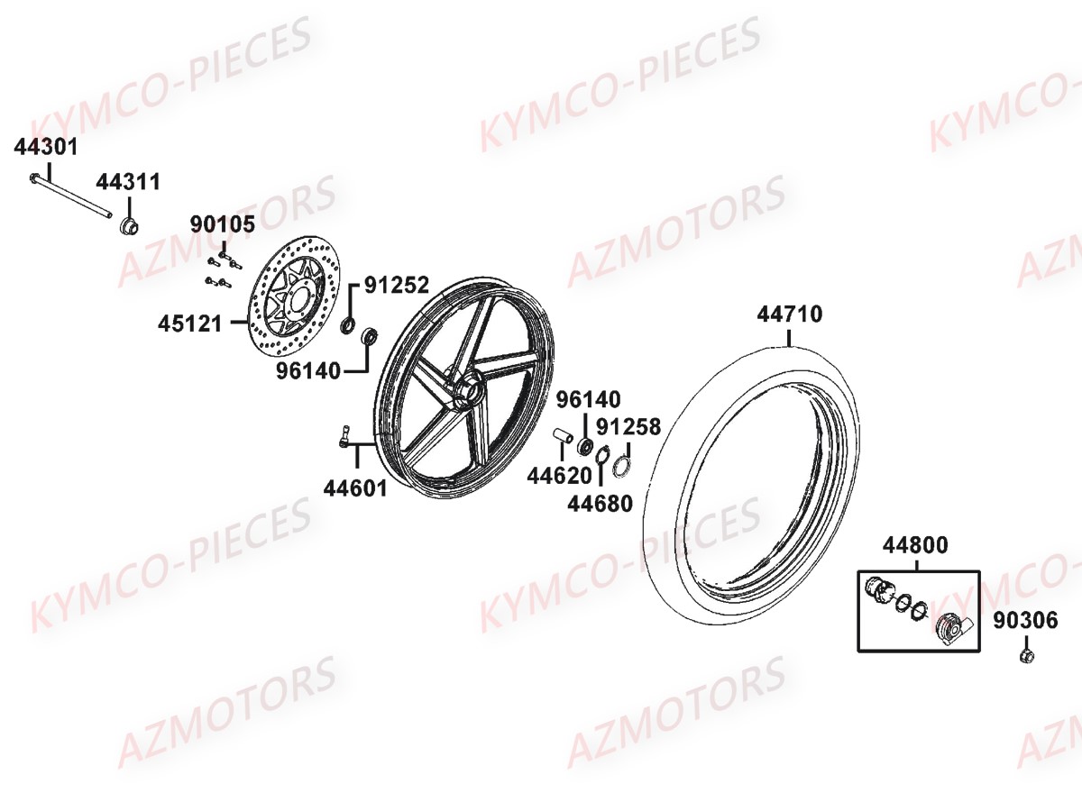 Roue Avant KYMCO Pièces Moto K-PW 50 4T EURO2 (KB10AA)