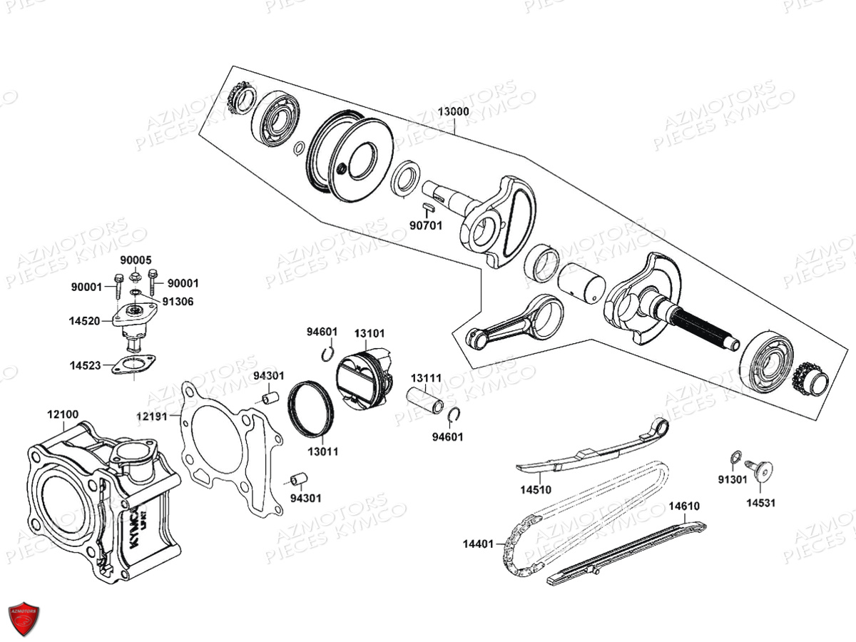 Cylindre Piston KYMCO Pièces K-XCT 125I ABS 4T EURO3 (SK25BB)