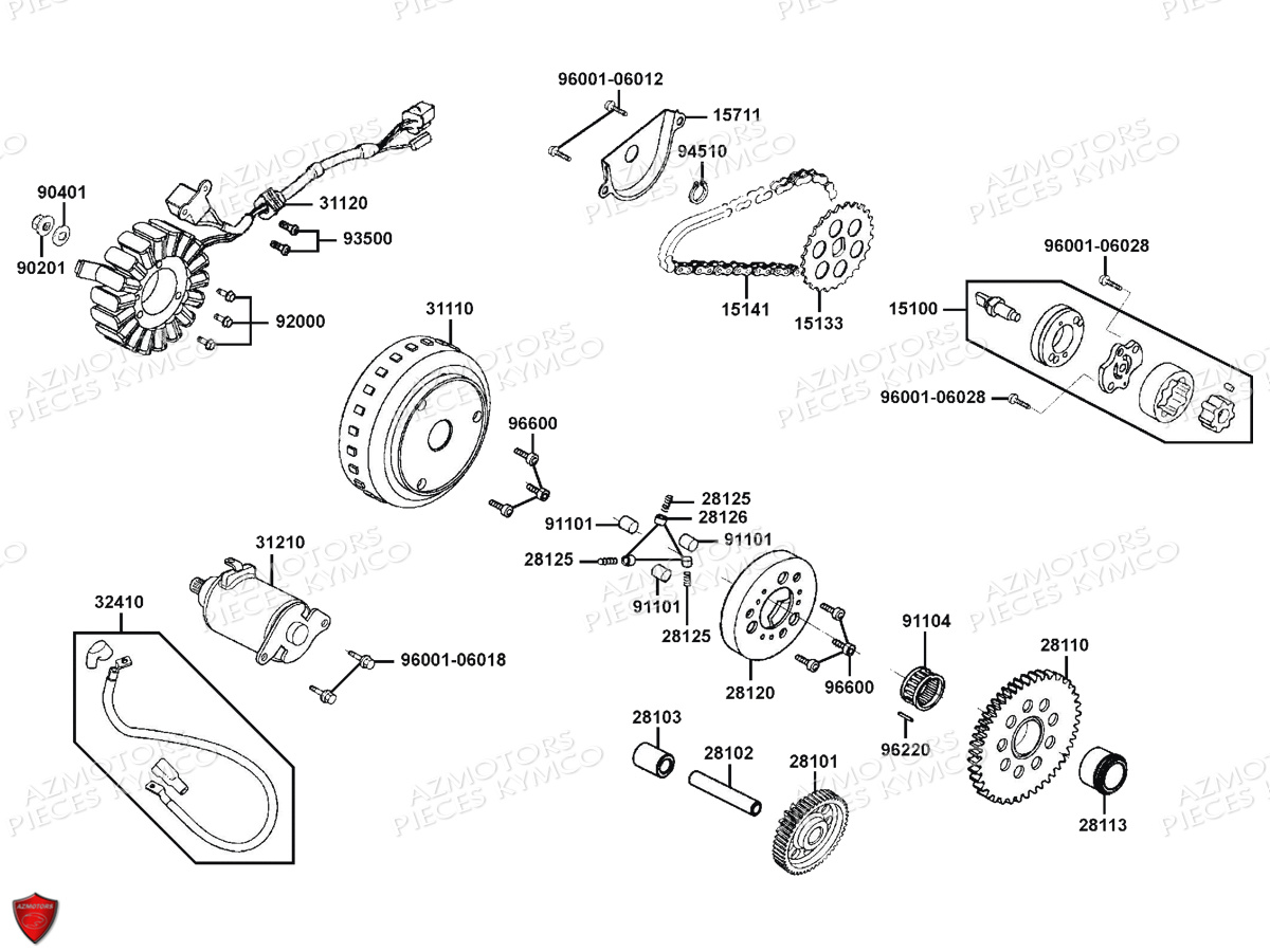 Demarreur Allumage KYMCO Pièces K-XCT 125I ABS 4T EURO3 (SK25BB)
