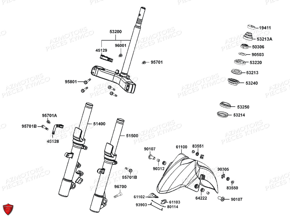 Fourche Garde Boue KYMCO Pièces K-XCT 125I ABS 4T EURO3 (SK25BB)