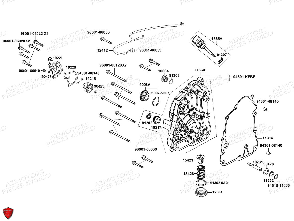 CARTER_DROIT_POMPE_A_EAU KYMCO Pièces Scooter Kymco K-XCT 125 I 4T EURO III