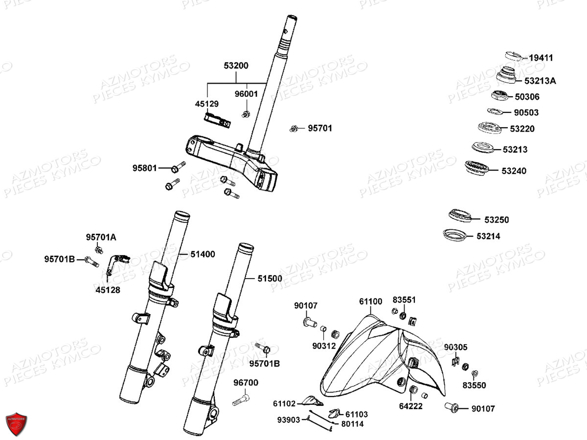 FOURCHE_GARDE_BOUE KYMCO Pièces Scooter Kymco K-XCT 125 I 4T EURO III