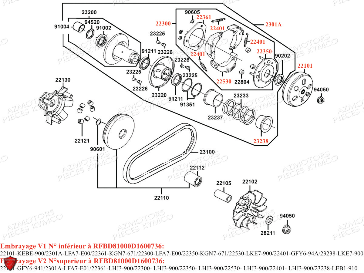 Variateur Embrayage KYMCO Pièces K-XCT 125I 4T EURO3 (SK25BA)
