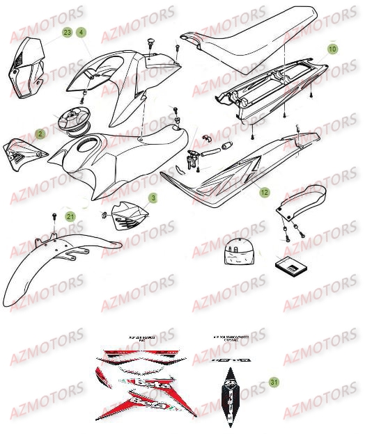 [2014]kit 7 Plastiques Alp 200 AZMOTORS KIT CARENAGES ALP 4T