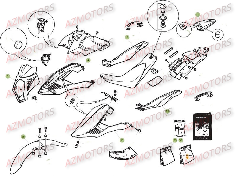 [2014]kit 7 Plastiques Alp 350 AZMOTORS KIT CARENAGES ALP 4T