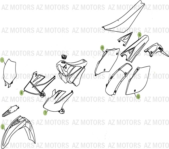 [2009]KIT 7 PLASTIQUES RR 4T 400 450 525 AZMOTORS KIT CARENAGES RR4T