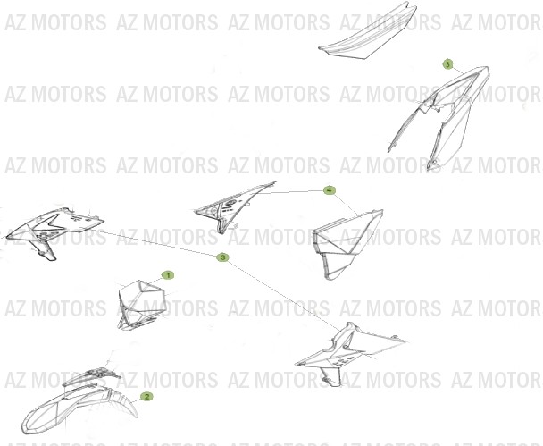 [2014]KIT 7 PLASTIQUES RR 4T 350 400 450 498 AZMOTORS KIT CARENAGES RR4T
