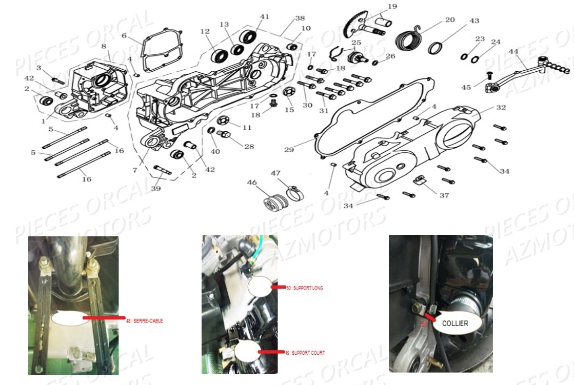 Carter Droit ORCAL Pièces Orcal KITE 50cc 4T Euro4