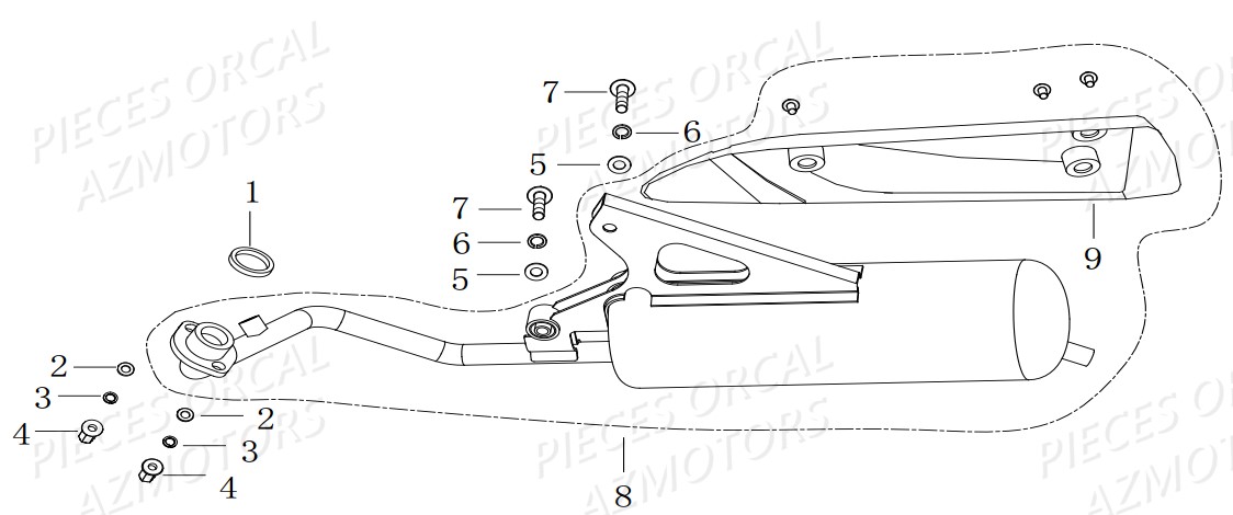 Echappement ORCAL Pièces Orcal KITE 50cc 4T Euro4
