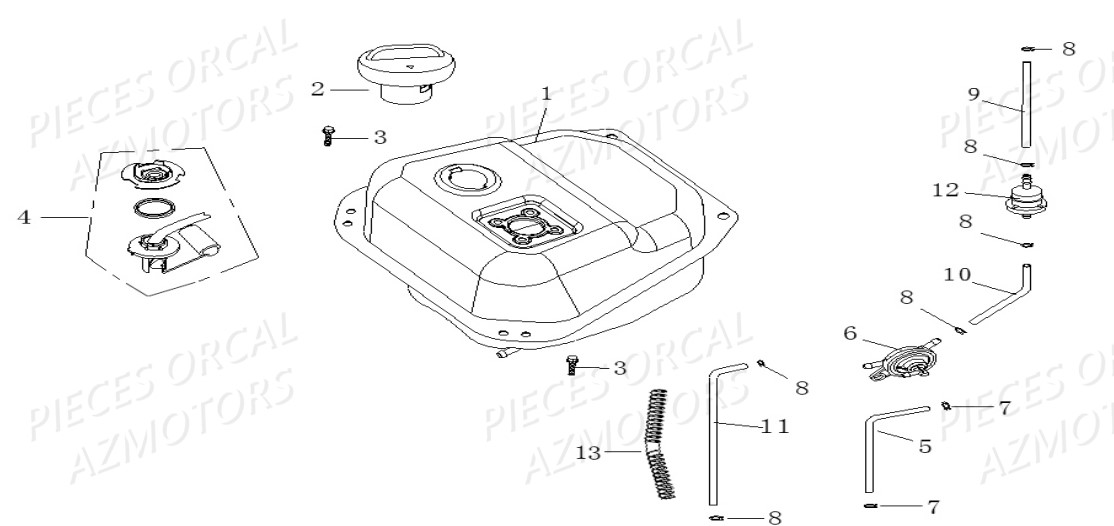Reservoir D Essence ORCAL Pièces Orcal KITE 50cc 4T Euro4