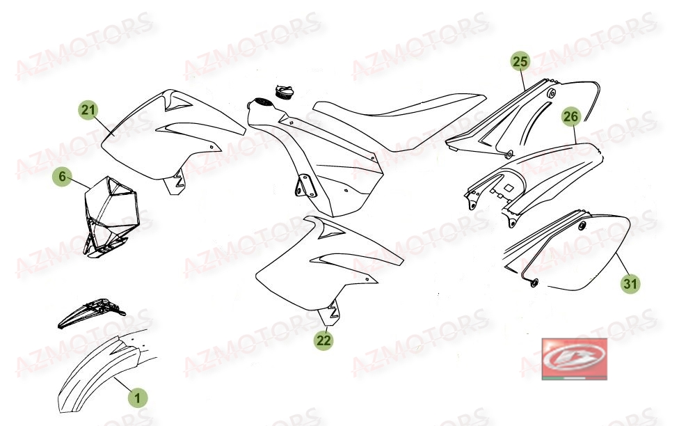 2010 2011 Kit 7 Plastiques Rr Motard Standard 50 Phare Triangulaire BETA KIT CARENAGES BETA 50 SM