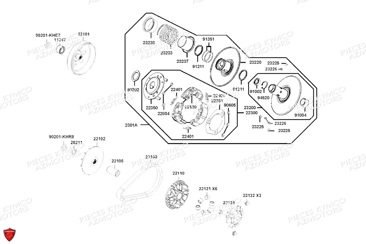 Variateur Embrayage KYMCO Pièces KRV 200 4T EURO 5 (SA35AC)
