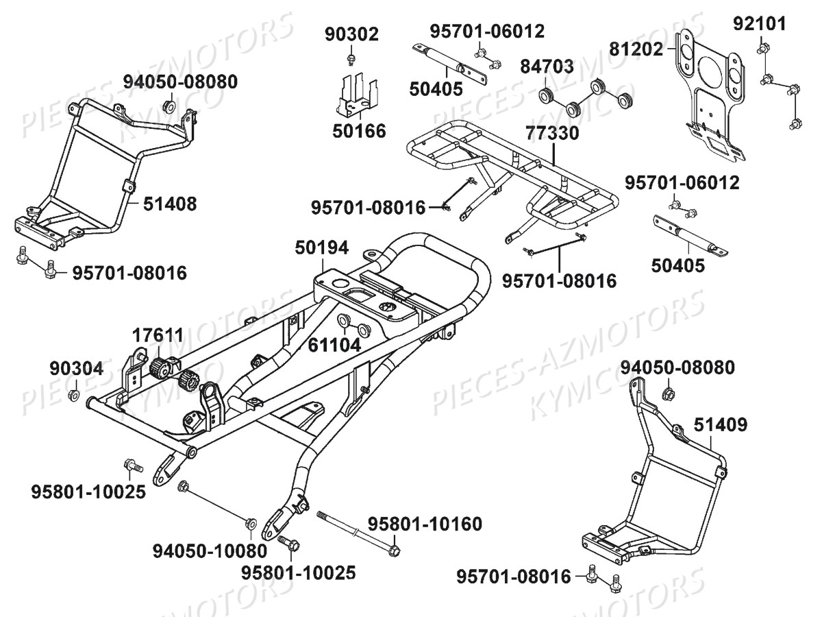 Boucle Arriere Porte Paquet KYMCO Pièces KXR 250 / MAXXER 250 4T EURO2 (LA50AA/AD/AE)