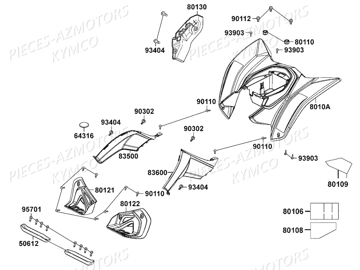 Carenages Arriere KYMCO Pièces KXR 250 / MAXXER 250 4T EURO2 (LA50AA/AD/AE)