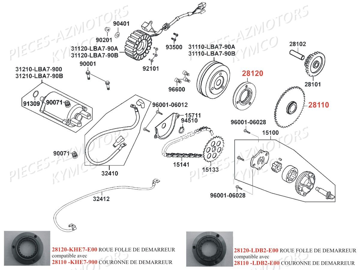 DEMARREUR ALLUMAGE pièces KYMCO neuves Pièces KXR 250 / MAXXER 250 4T EURO2  (LA50AA/AD/AE) pièces détachées constructeur AZMOTORS ✓ repare a neuf au  meilleur prix