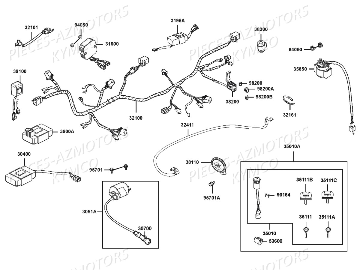 EQUIPEMENTS ELECTRIQUE pièces KYMCO neuves Pièces KXR 250 / MAXXER 250 4T  EURO2 (LA50AA/AD/AE) pièces détachées constructeur AZMOTORS ✓ repare a neuf  au meilleur prix