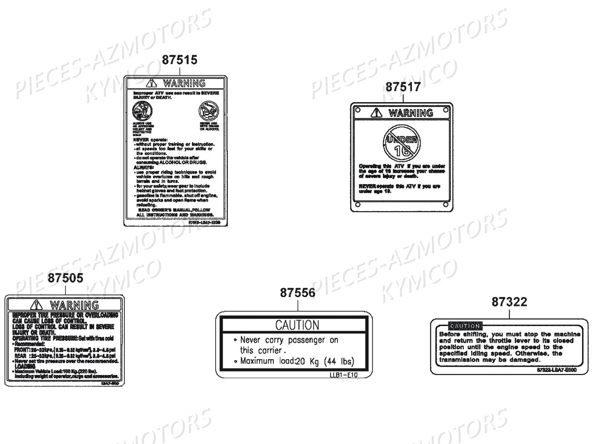 LABELS DE SECURITE KYMCO KXR 250 MAXXER