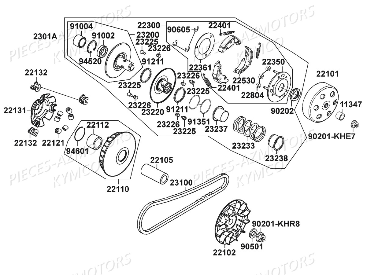 Variateur Embrayage KYMCO Pièces KXR 250 / MAXXER 250 4T EURO2 (LA50AA/AD/AE)