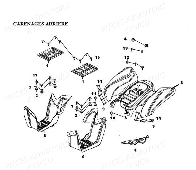 Carenages Arriere KYMCO Pièces KXR 50 / MAXXER 50 2T EURO II (LA10BA/BD)