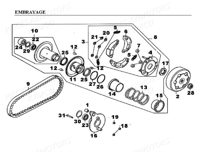 Embrayage KYMCO Pièces KXR 50 / MAXXER 50 2T EURO II (LA10BA/BD)