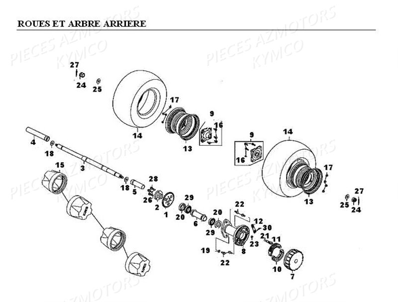 ROUE_ARRIERE-ARBRE_ARRIERE KYMCO Pièces Quad Kymco KXR/MAXXER 50