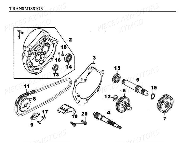 Transmission KYMCO Pièces KXR 50 / MAXXER 50 2T EURO II (LA10BA/BD)