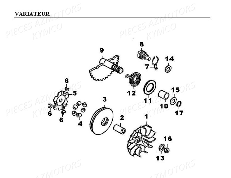Variateur KYMCO Pièces KXR 50 / MAXXER 50 2T EURO II (LA10BA/BD)