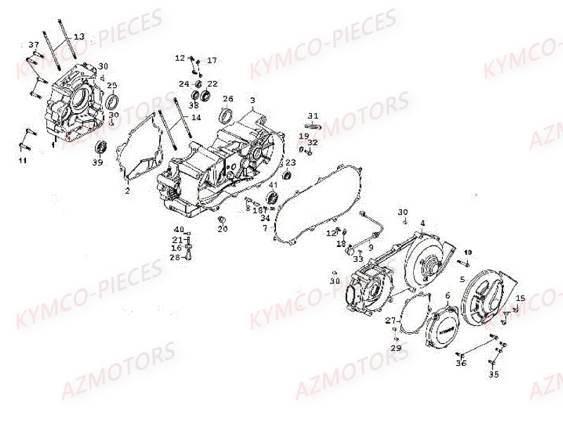 CARTERS MOTEUR vue eclate Pièces KXR 250 / MAXXER 250 4T EURO II