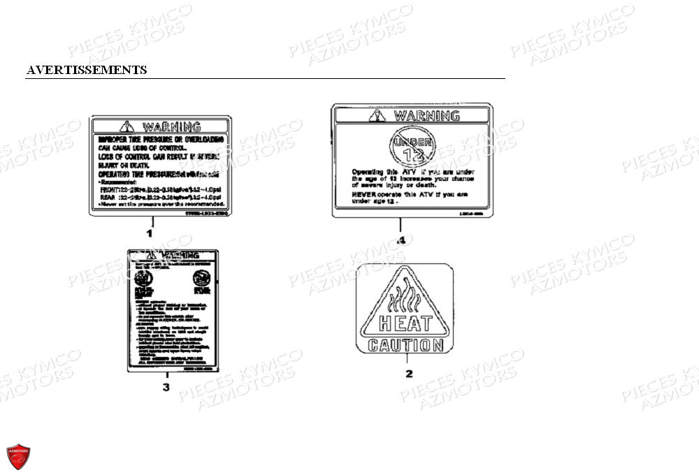 AVERTISSEMENTS KYMCO Pièces Quad Kymco KXR/MAXXER 90