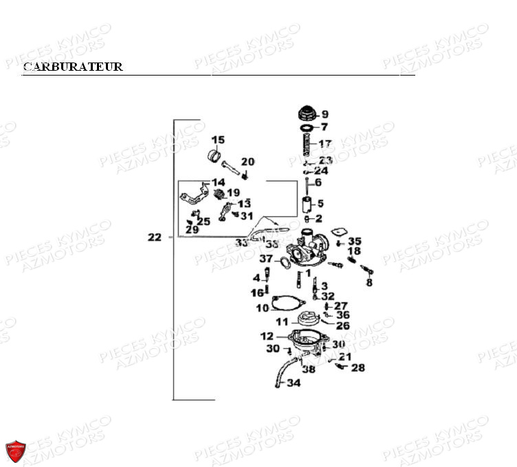 Carburateur KYMCO Pièces KXR 90 4T EURO II / MAXXER 90 4T EURO II (LB20AD)