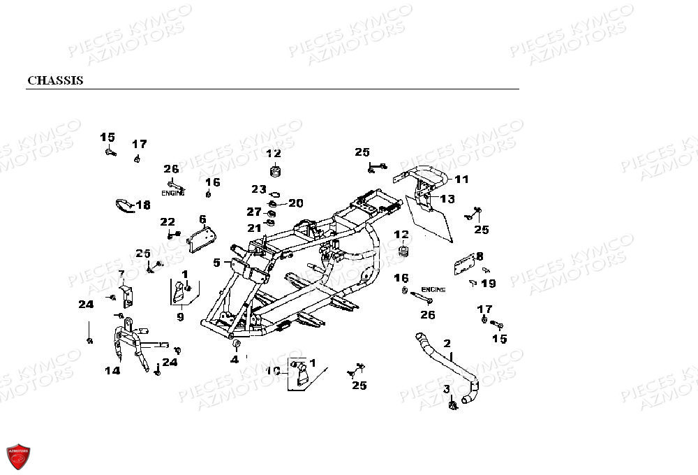 CHASSIS KYMCO Pièces Quad Kymco KXR/MAXXER 90