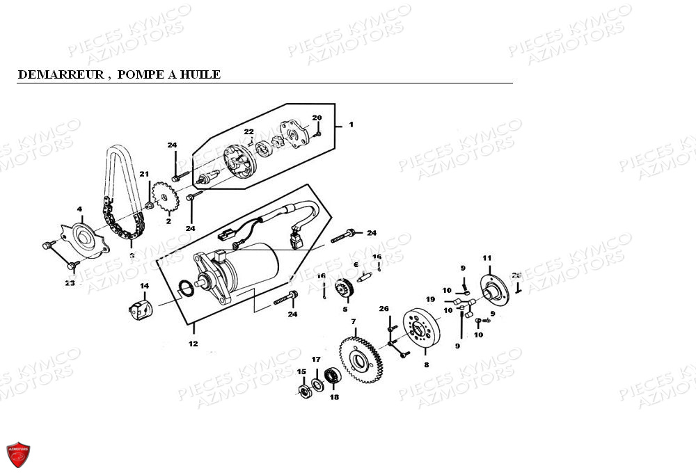 Demarreur Pompe A Huile KYMCO Pièces KXR 90 4T EURO II / MAXXER 90 4T EURO II (LB20AD)